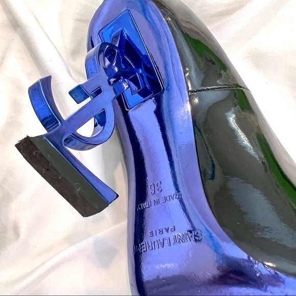 Saint Laurent YSL Limited Opyum 110 Patent Heels Blue Black 36 Authentic - Picture 10 of 13